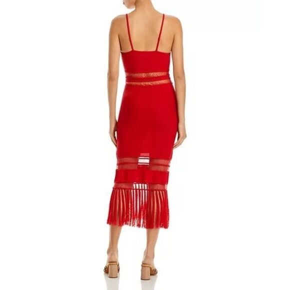 Cult Gaia Women's Red Kiki Knit Sleeveless Fringe Hem Midi Dress Size Large NWOT - Picture 3 of 11